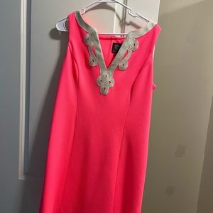 Vince Camuto dress Size 10 - neon pink with gold embleshments